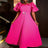 AOMEIDRESS Ruffled Short Sleeved Maxi Dress Round Neck Diamond Belt Rose / S