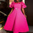 AOMEIDRESS Ruffled Short Sleeved Maxi Dress Round Neck Diamond Belt Rose / S