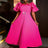 AOMEIDRESS Ruffled Short Sleeved Maxi Dress Round Neck Diamond Belt Rose / S