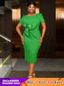 AOMEIDRESS Saint Patrick Outfit Round Neck 3D Flower Bead Trim Short Sleeve  
