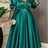 AOMEIDRESS Satin Dress V Neck Sequin Mesh Puff Ruffle Long Sleeve - LakeGreen / L