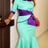 AOMEIDRESS Satin Mermaid Dresses Colorblock Half Sleeves Peplum Party - MintGreen / S