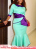 AOMEIDRESS Satin Mermaid Dresses Colorblock Half Sleeves Peplum Party - MintGreen / S