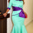 AOMEIDRESS Satin Mermaid Dresses Colorblock Half Sleeves Peplum Party - MintGreen / S
