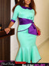 AOMEIDRESS Satin Mermaid Dresses Colorblock Half Sleeves Peplum Party - MintGreen / S
