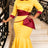 AOMEIDRESS Satin Mermaid Dresses Colorblock Half Sleeves Peplum Party - Yellow / S