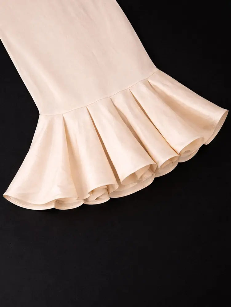 AOMEIDRESS Satin Mermaid Dresses V Neck Short Sleeves 3D Flower Gowns