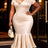 AOMEIDRESS Satin Mermaid Dresses V Neck Short Sleeves 3D Flower Gowns - champagne / S
