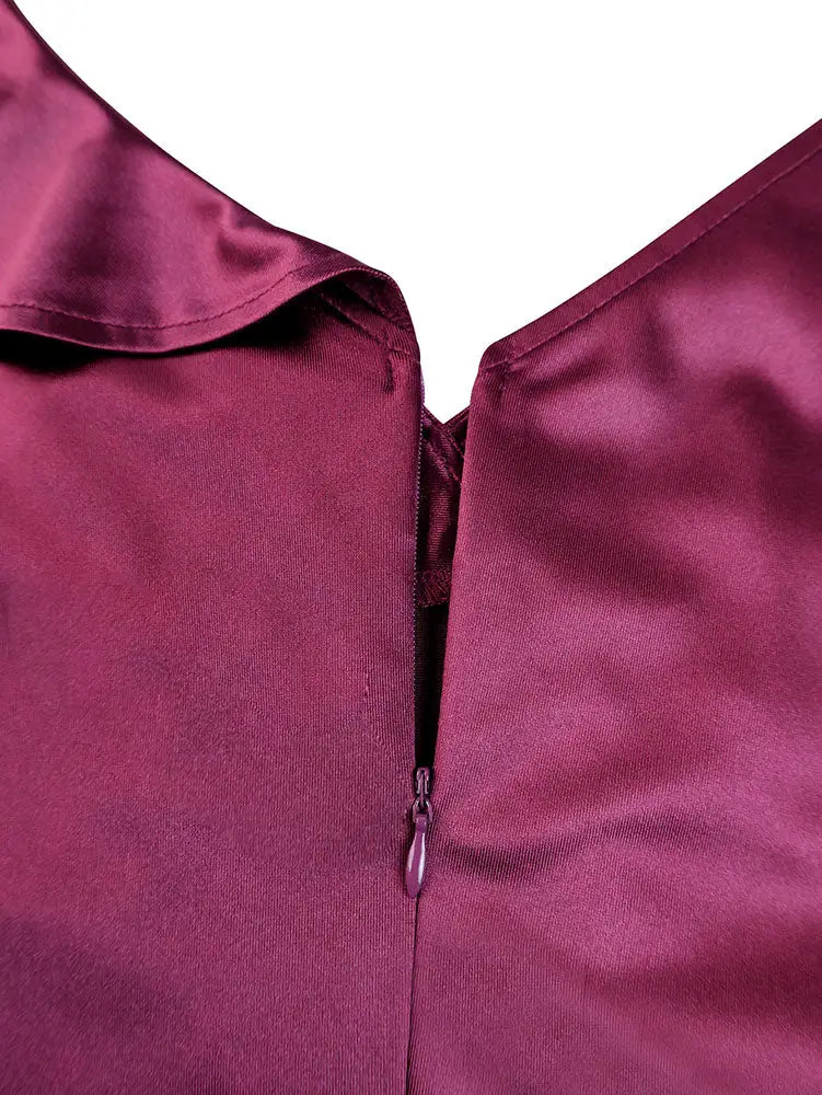 AOMEIDRESS Satin Package Hip Dress V Neck Ruffles Split Party Gown