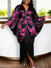 AOMEIDRESS Satin Printer BuBu Dress V Neck Long Batwing Sleeve Fringe - Rose / OneSize
