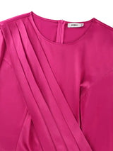 AOMEIDRESS Satin Slim Dress O Neck Long Sleeves Tiered Draped Beading