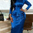 AOMEIDRESS Satin Slim Dress O Neck Long Sleeves Tiered Draped Beading - Blue / L