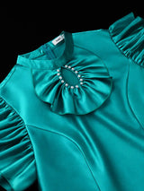 AOMEIDRESS Satin Tops Flying Ruffles Sleeves Hollow Out Beading Party