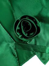 AOMEIDRESS Satin Tops V Neck Long Lantern Sleeve 3D Flower Lace Up