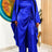 AOMEIDRESS Satin Two Piece Set Batwing Sleeve Dressy Wide Leg Pants - Blue / S