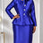 AOMEIDRESS Satin Two Piece Set O Neck Button Peplum Top Pencil Skirt - Blue / S