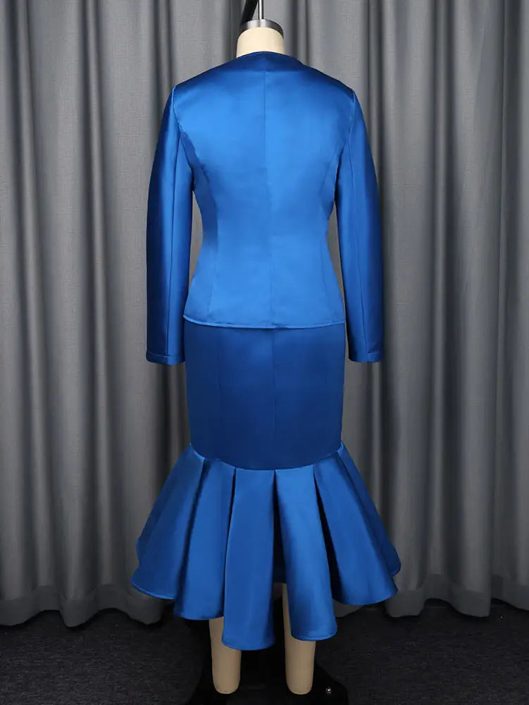 AOMEIDRESS Satin Two Pieces Set Peplum Blazer Tank Mermaid Dress