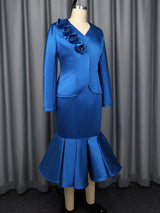 AOMEIDRESS Satin Two Pieces Set Peplum Blazer Tank Mermaid Dress