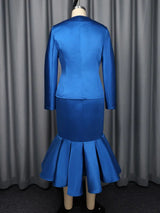 AOMEIDRESS Satin Two Pieces Set Peplum Blazer Tank Mermaid Dress