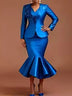 AOMEIDRESS Satin Two Pieces Set Peplum Blazer Tank Mermaid Dress Blue / S