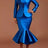 AOMEIDRESS Satin Two Pieces Set Peplum Blazer Tank Mermaid Dress Blue / S