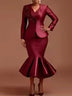 AOMEIDRESS Satin Two Pieces Set Peplum Blazer Tank Mermaid Dress Wine / S