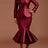 AOMEIDRESS Satin Two Pieces Set Peplum Blazer Tank Mermaid Dress Wine / S