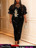 AOMEIDRESS Sequin Bodycon Party Dress Sheer Mesh Neck Puff Sleeves Black / L