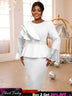 Sequined Peplum Church Dress with Ruffled Long Flare Sleeves