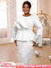 Sequined Peplum Church Dress with Ruffled Long Flare Sleeves
