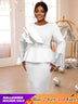 Sequined Peplum Church Dress with Ruffled Long Flare Sleeves