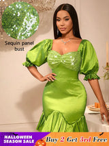 AOMEIDRESS Sequins Mini Sweetheart Collar Dresses For Wedding Guests Green / S