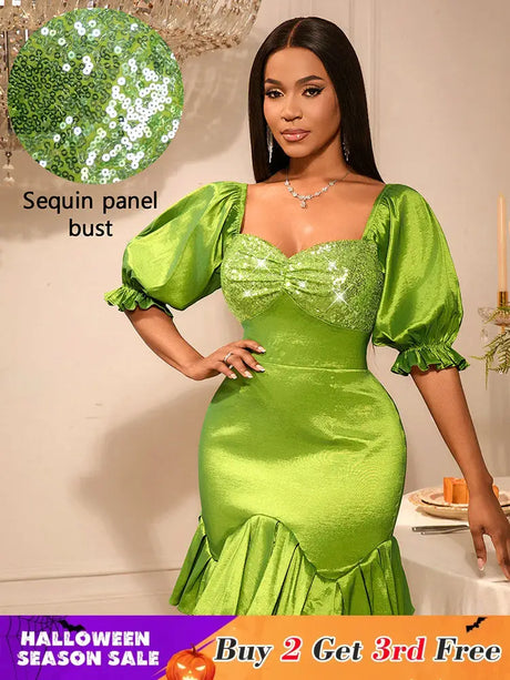 AOMEIDRESS Sequins Mini Sweetheart Collar Dresses For Wedding Guests Green / S