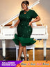 AOMEIDRESS Sequins Velvet Trumpet Dress Short Sleeve Package Hip Green / S