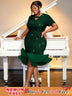 AOMEIDRESS Sequins Velvet Trumpet Dress Short Sleeve Package Hip Green / S