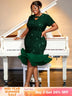 AOMEIDRESS Sequins Velvet Trumpet Dress Short Sleeve Package Hip Green / S
