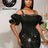 AOMEIDRESS Sexy Beaded Off Shoulder Mini Dresses For Club 3D Flower Black / S