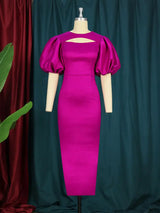 AOMEIDRESS Sexy Bodycon Dress Lantern Sleeve Cut Out Shiny Gowns