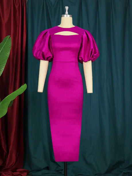 AOMEIDRESS Sexy Bodycon Dress Lantern Sleeve Cut Out Shiny Gowns