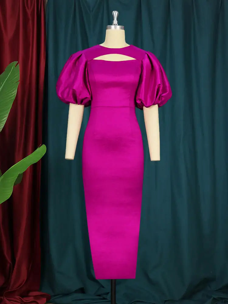 AOMEIDRESS Sexy Bodycon Dress Lantern Sleeve Cut Out Shiny Gowns