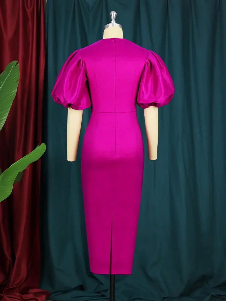 AOMEIDRESS Sexy Bodycon Dress Lantern Sleeve Cut Out Shiny Gowns