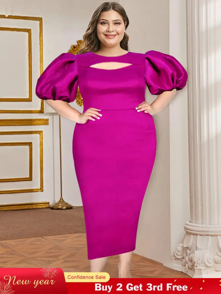 AOMEIDRESS Sexy Bodycon Dress Lantern Sleeve Cut Out Shiny Gowns Rose / S