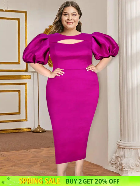 AOMEIDRESS Sexy Bodycon Dress Lantern Sleeve Cut Out Shiny Gowns Rose / S