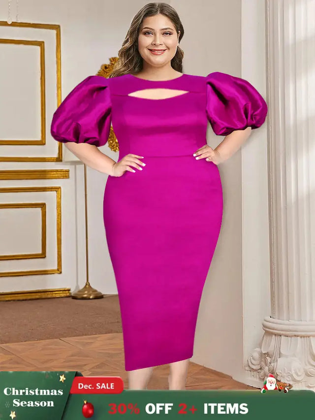 AOMEIDRESS Sexy Bodycon Dress Lantern Sleeve Cut Out Shiny Gowns Rose / S