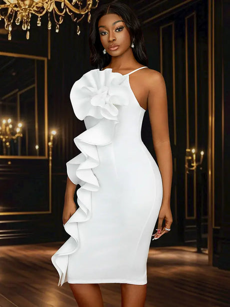 AOMEIDRESS Sexy Halter Bodycon Dress Ruffles for Event Party Weddings