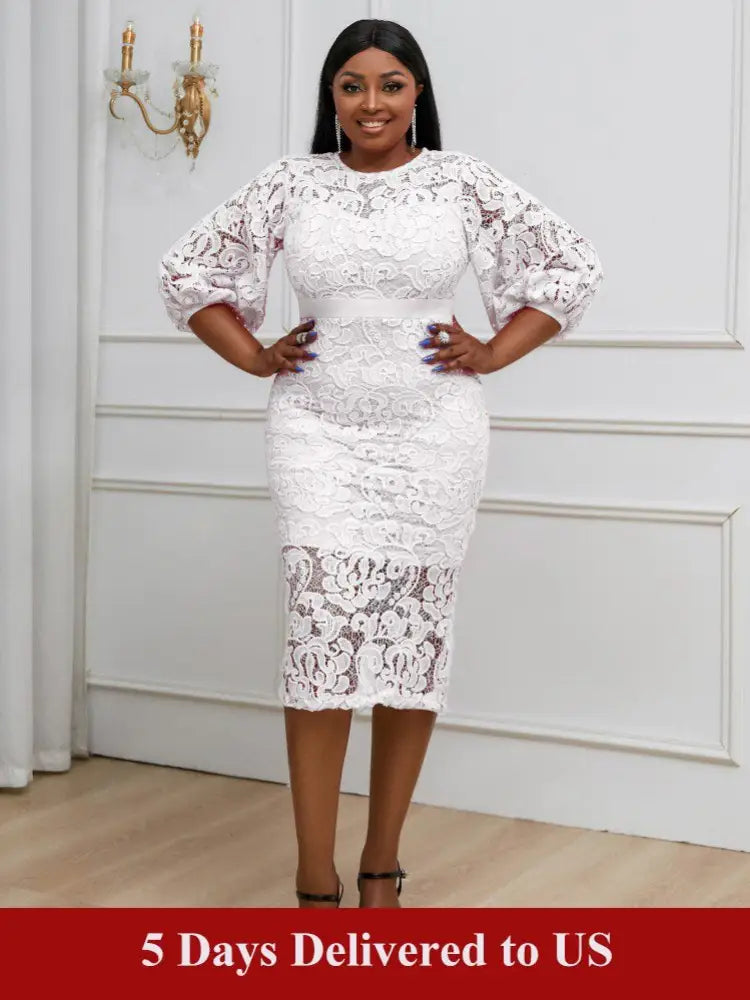 White O-neck Lace Birthday Dress