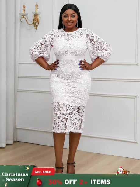 AOMEIDRESS Sexy Lace Bodycon Midi White Cocktail Dress for Women White / S