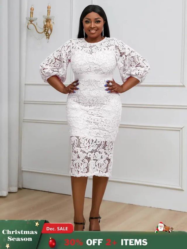 AOMEIDRESS Sexy Lace Bodycon Midi White Cocktail Dress for Women White / S