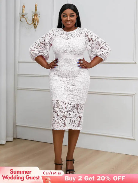 AOMEIDRESS Sexy Lace Bodycon Midi White Cocktail Dress for Women White / S