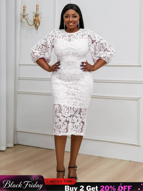 AOMEIDRESS Sexy Lace Bodycon Midi White Cocktail Dress for Women White / S